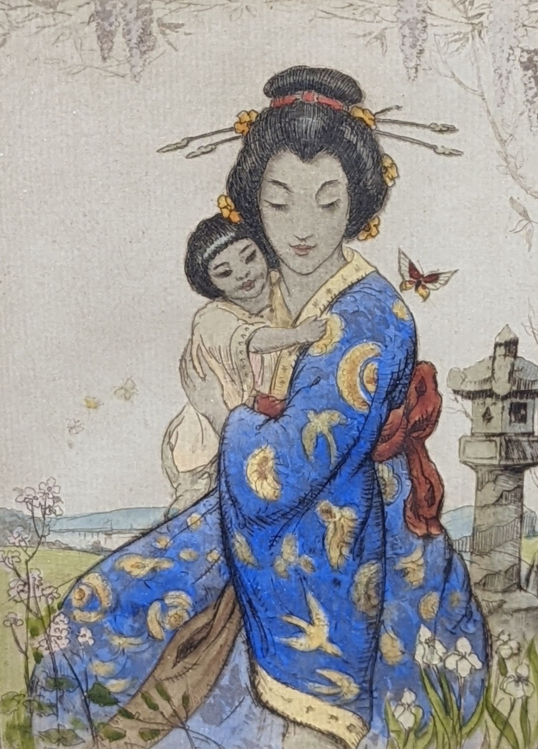 Robert Herdman-Smith (1879-1945), coloured etching, 'The Butterfly', signed in pencil, 17.5 x 12.5cm